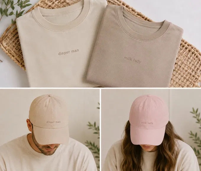 Diaper Man + Milk Lady matching set worn by couple