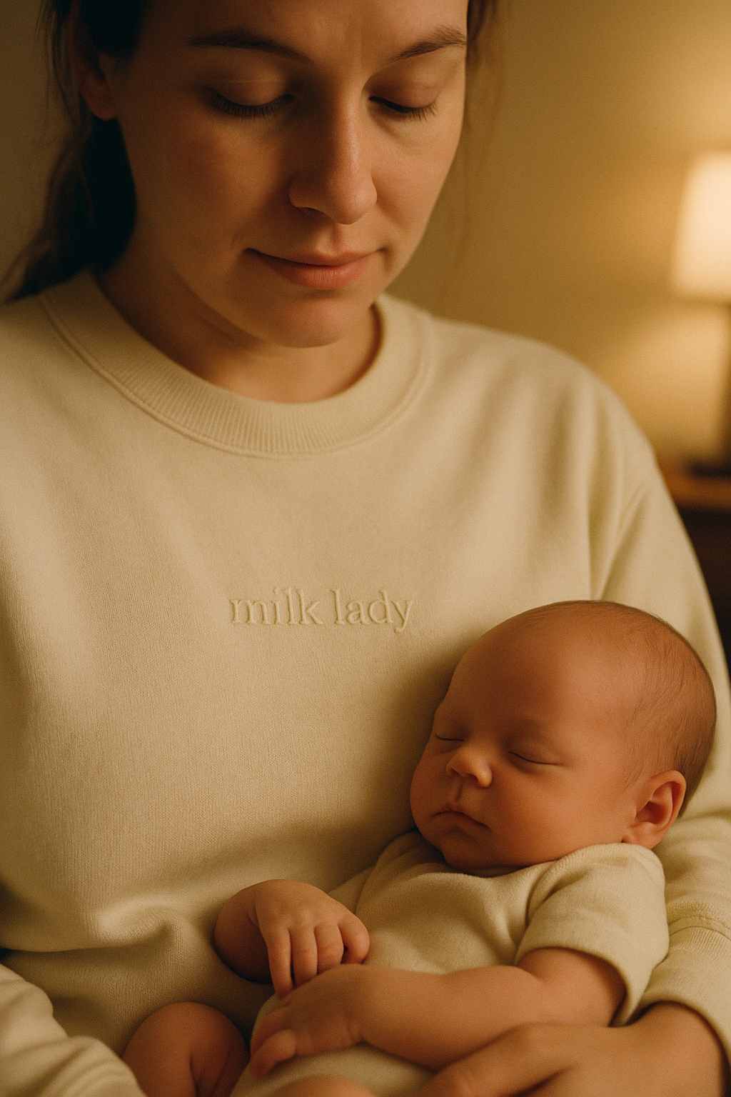 Milk Lady — mom holding sleeping newborn at 2AM